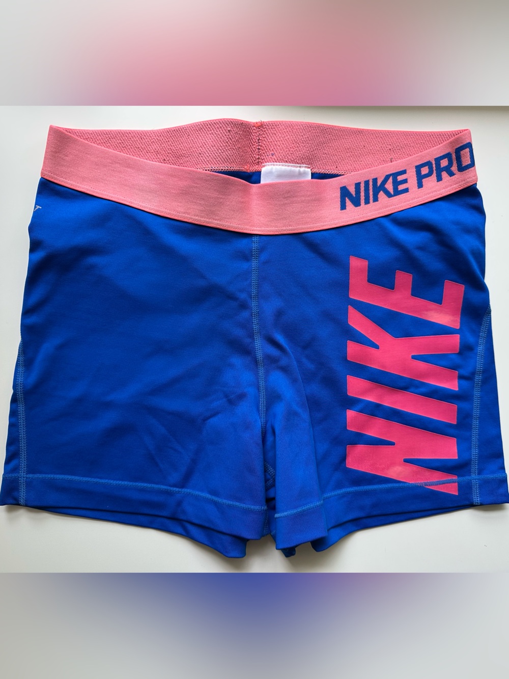 Nike Pro Women's Blue & Pink Training Compression Shorts | Size L